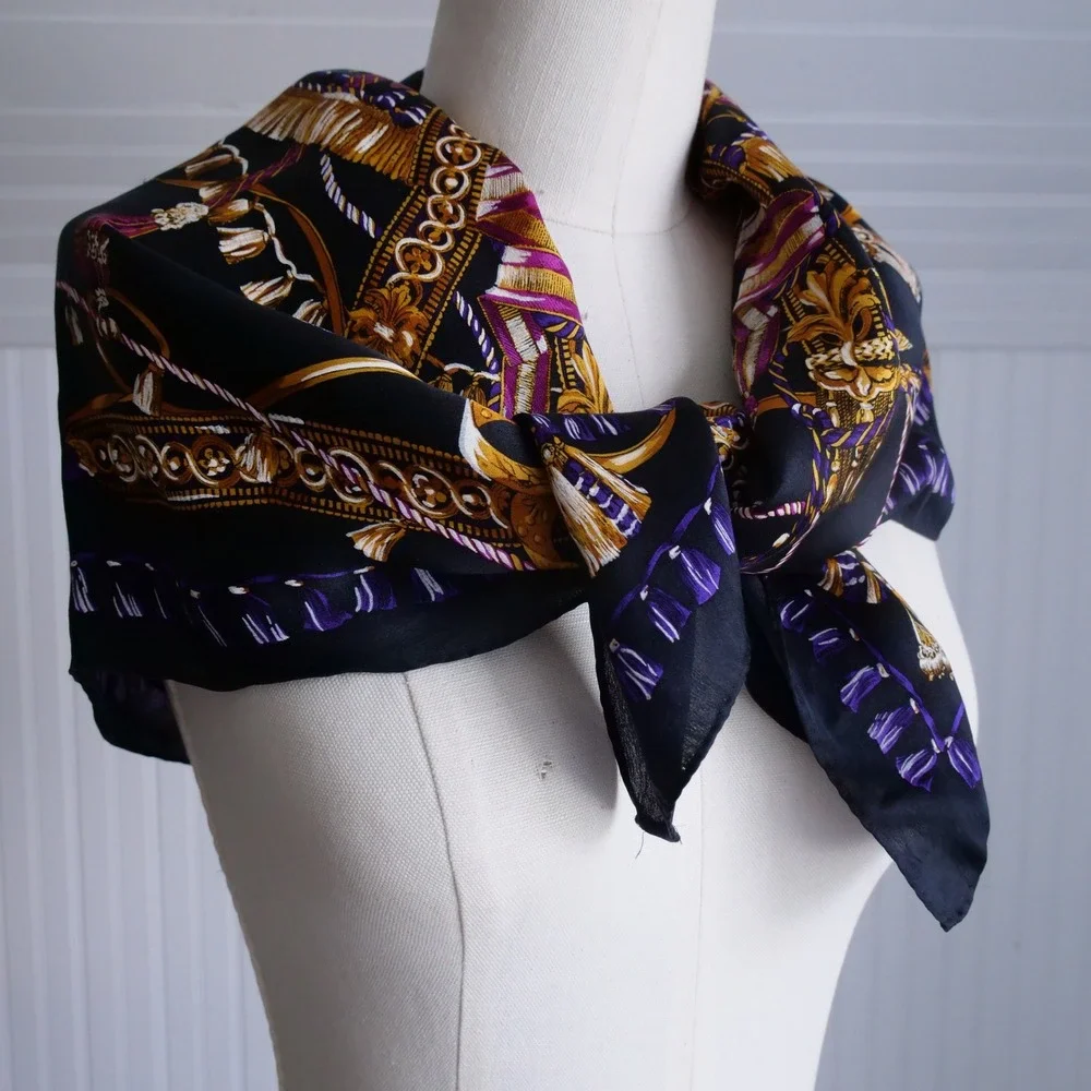 Vintage 80s Oscar de la Renta 100% silk table print giant scarf